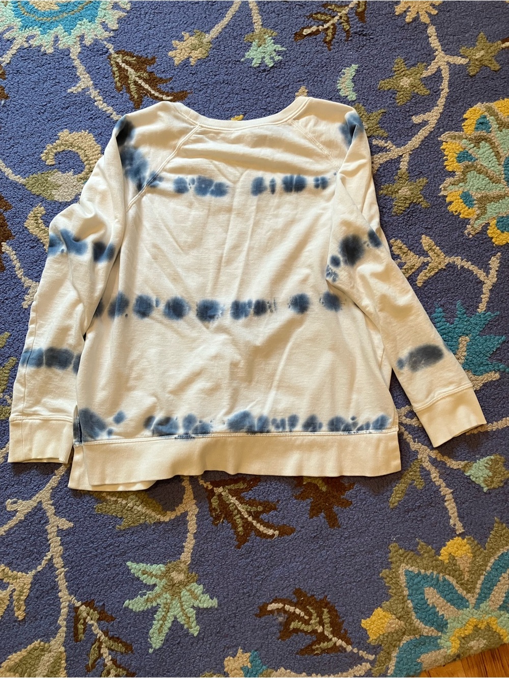 Style & Co. White Pullover Sweatshirt with Blue Tie-Dye Accent